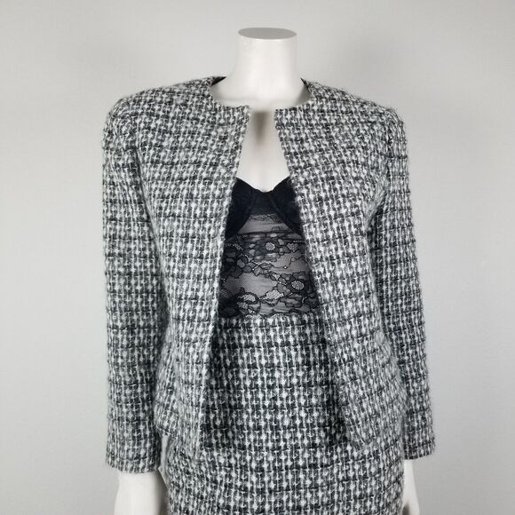 Lord & Taylor 80s/90s VTG Black White Tweed Mohair Wool Blend Skirt Suit Size 6 - Picture 3 of 15